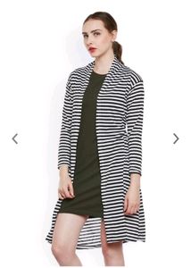 White And Blue Striped Longline Shrug