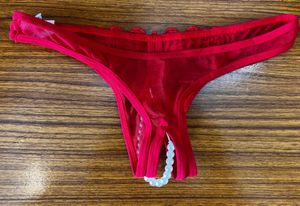 Red Lace Thong with Pearl Detail