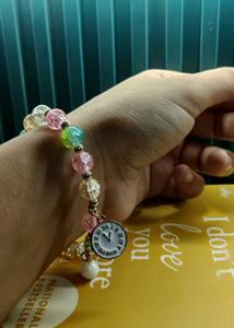 Beaded multicolour clock charm bracelet