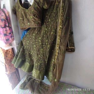 Embroidere Olive Lehenga