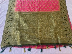 Womens Pink&Olive Green Silk Saree