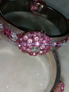 Pink Rhinestone Bangle Bracelet Set