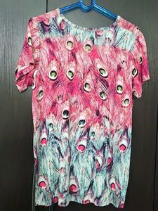 Plus Size Peacock Feather Print Top