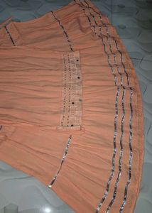 Peach Embroidered Kurta Smark Set For Girls