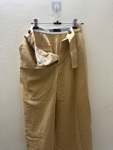 Beige Wide Leg Trousers