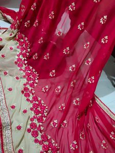 Magenta And Beige Saree Blouse Unstitched Attached