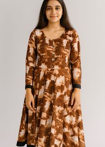 Brown Patterned Midi Dress