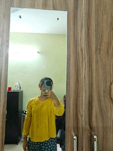 Yellow Boxy Top With Embroidery Pattern