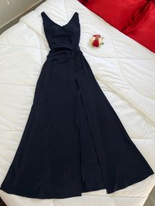 Elegant slit Navy Blue Maxi Dress