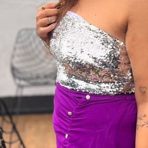 Pretty Sequin Bling Silver Party Shein Crop Top