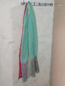 Pink and Blue Cotton Dupatta