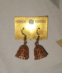 Stunning Gold &amp; Red Ethnic Drop Earrings
