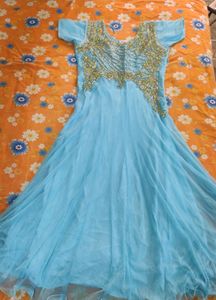Gown Like Kurta, Pyjama With Net Dupatta(skyblue)