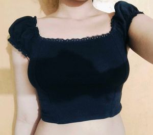 Colin's Lace Detailed Black Crop Top