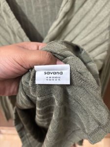 Scoop Neck Green Long Sleeve Woolen Pullover Top