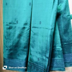 Pure silk black thread work border teal green sare