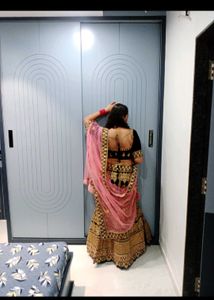 Pink &amp; Black Velvet Lehenga