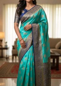 Elegant Teal Saree with Woven Design