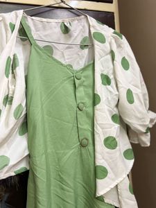Green Dress with Polka Dot Shrug