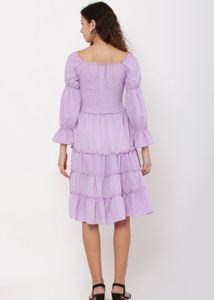 Lilac Smocked Tiered Midi Dress