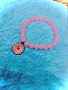 Blush Pink Beaded Bracelet with Cute Daisy Charm