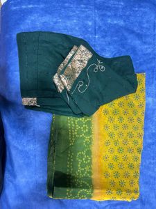 💛💚Sunhari Bandhani Green Saree💛💚