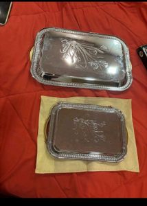3 Steel Serving Tray With Golden Flower 🌼 Design