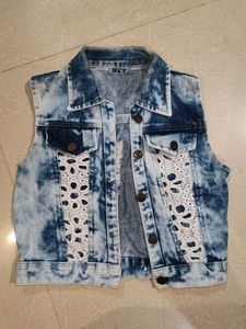 Denim Vest with Lace Detail