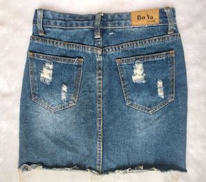 Distressed Denim Mini Skirt