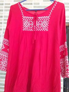 Red Embroidered Tunic Top