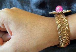 Gold &amp; Pink Flower Statement Bracelet