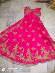 Pink &amp; Gold Embroidered Anarkali Gown