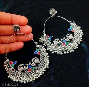 Name: OXIDIZED SILVER CHANDBALI EARRINGS , Base Me
