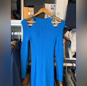 Zara Pointelle Blue Stretch Cold Shoulder Bodycon