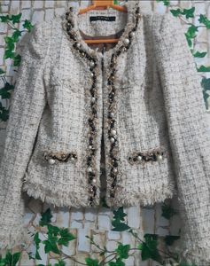 Elegant Tweed Pearl Jacket Blazer