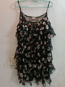 A Cute Black Printed Net Top