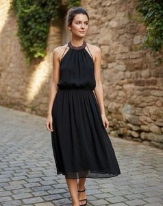 Elegant Black Halter Midi Dress