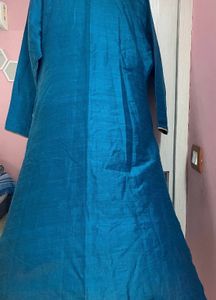 High Collared Embroidered Kurti In Cotton Silk, M