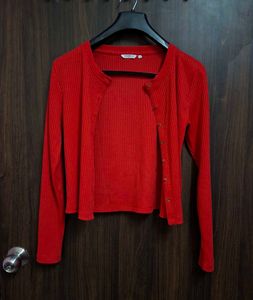 Cherry Ribbed Button-Up Cardigan Top🍒