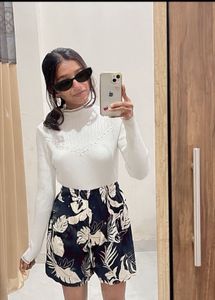 White Ribbed Mock Neck Top