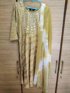 Anarkali Kurta Set With Bandhani Print