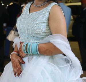 Sea green fril lehenga