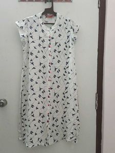 Bird Print White Dress