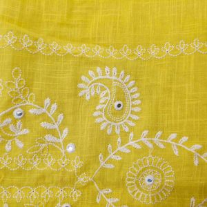 Yellow Embroidered Kurta with free jhumkas