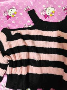 Pink &amp; Black Striped Alt Scene Sweater