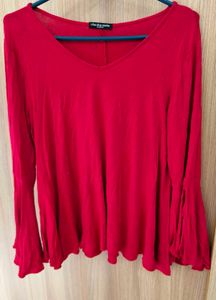 Elegant Red Bell-Sleeve Top
