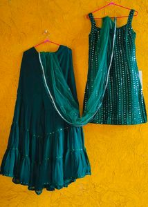 Green Embroidered plazoo suit