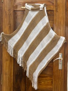 Striped Boho Poncho with Fringe