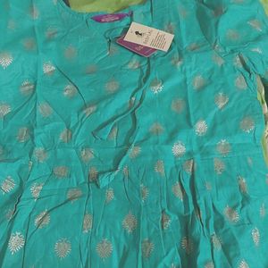 Teal & Gold Print Dress