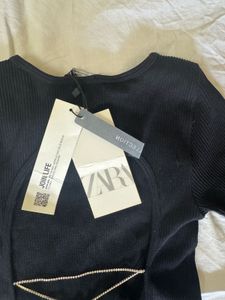 ZARA Fitted Rhinestone Back Top